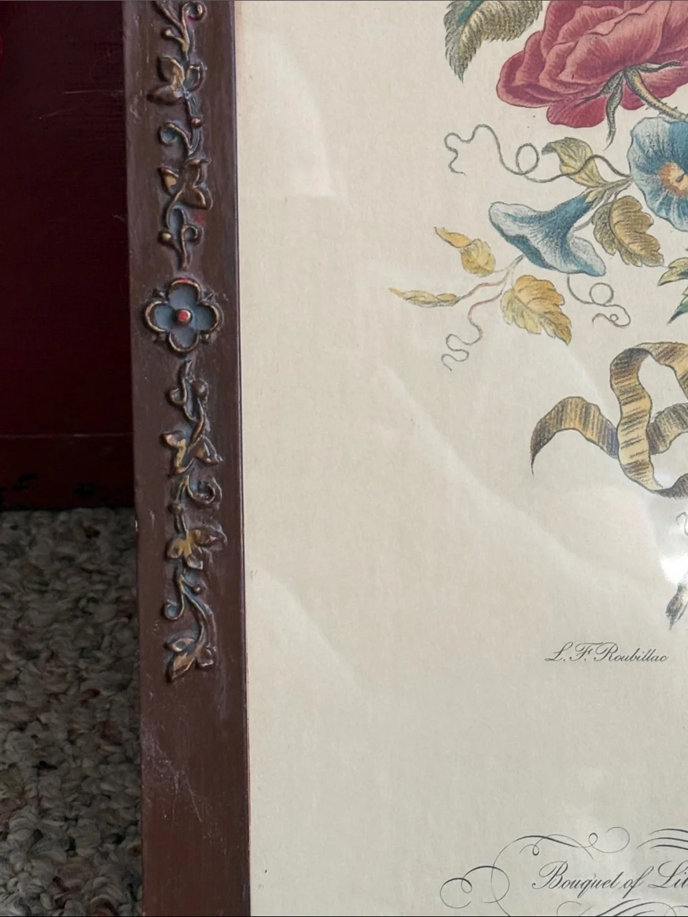 Vintage Frame with Lithograph Floral Designs by LF Roubillac #8 Cottage Decor